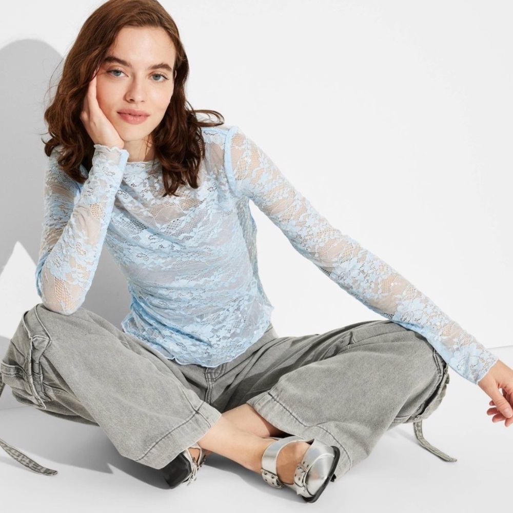 Wild Fable Stretchy Lace Sequin Long Sleeve Top - Picture 3 of 6